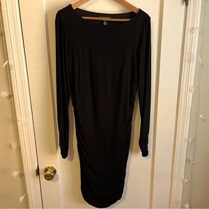 Lauren Ralph Lauren Black Long Sleeve Dress, Ruched Down Sides, Size 12